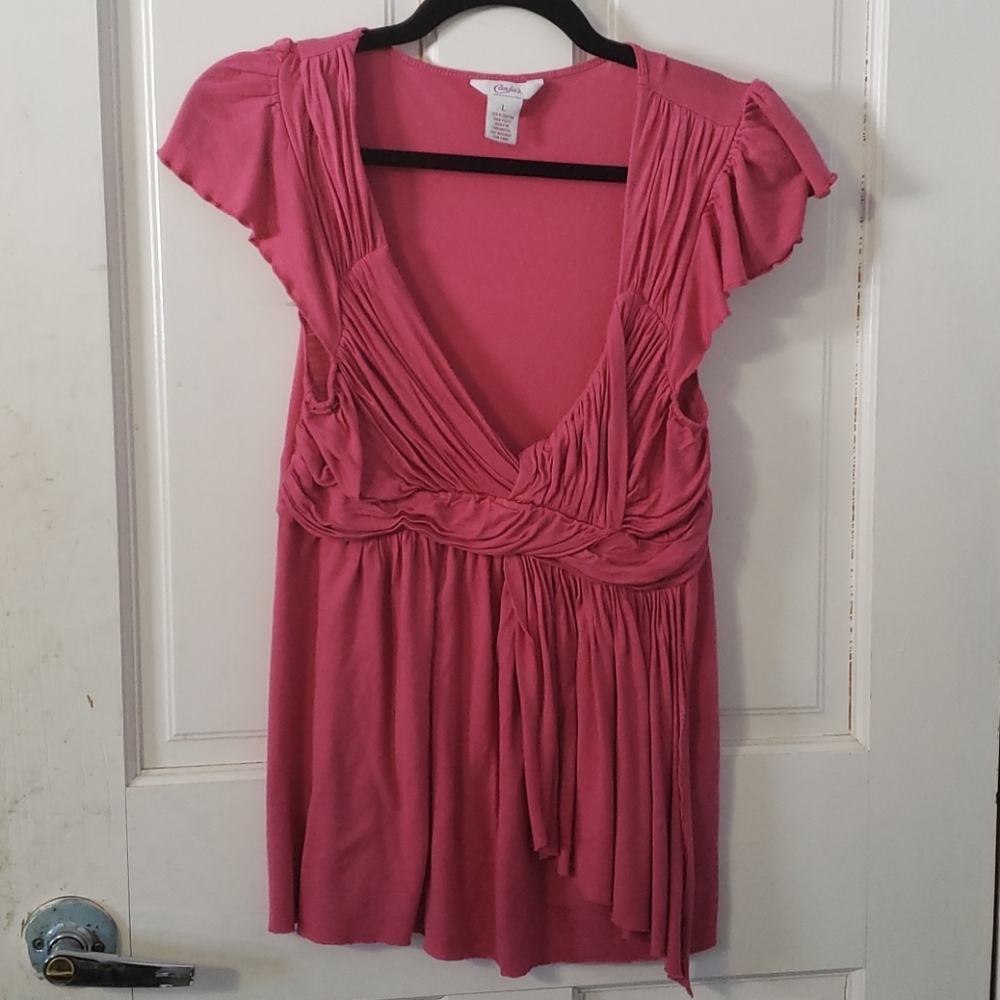 Womans CANDIE'S  low V neck pink  top